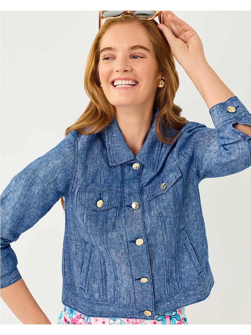 NWT L LIlly Pulitzer Seaspray Linen Jacket in starlight navy